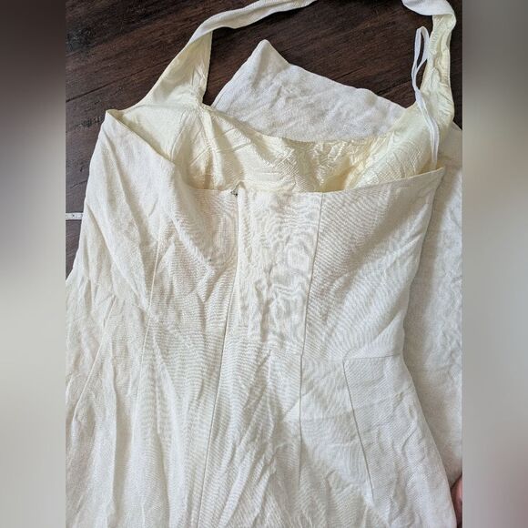Vintage Laura Ashley 90s 100% Linen Cream White Halter Sundress Midi Size 6 - Picture 8 of 8
